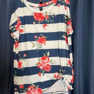 Floral Striped Short Sleeve Top